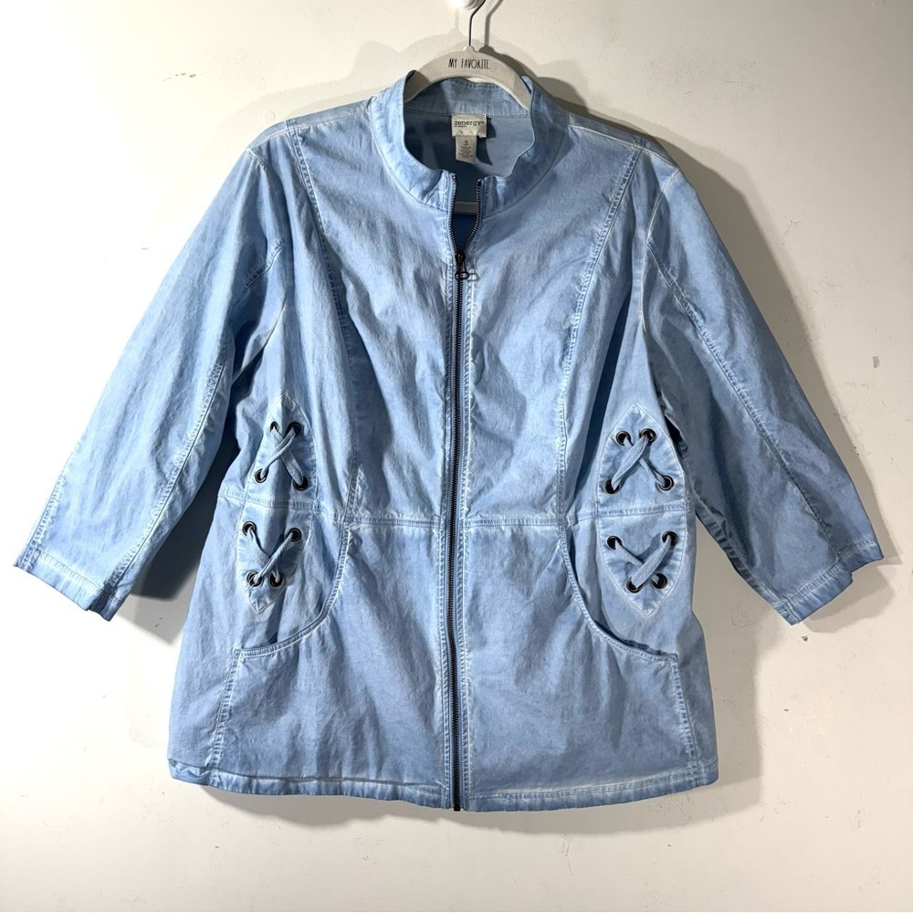 Chico’s Zenergy Light Blue zip up Jacket Sz 16